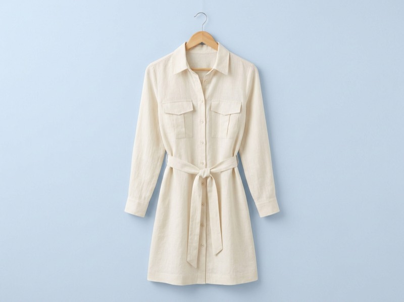 Ivory linen shirt dress